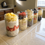 Meal prep jars of High Protein Overnight Oats For Weight Loss