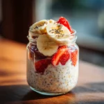 Creamy overnight oats in a jar with fruit toppings – fixing overnight oats mistakes