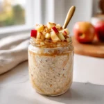 High protein vegan overnight oats in jar with apples