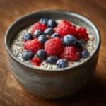 keto overnight oats with berries and seeds in a bowl