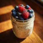 low calorie overnight oats with berries in mason jar