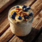 overnight oats base recipe with blueberries and banana