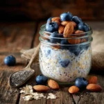 Overnight oats nutrition with blueberries and chia seeds