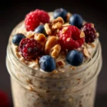 Overnight oats ratio in a jar with berries and nuts