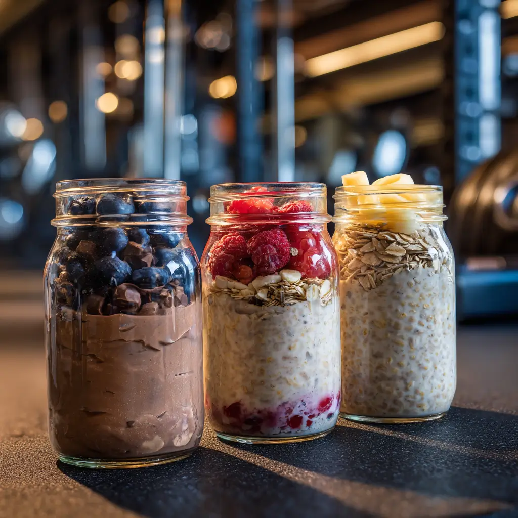 Athlete breakfast jars for meal prep overnight oats for gym