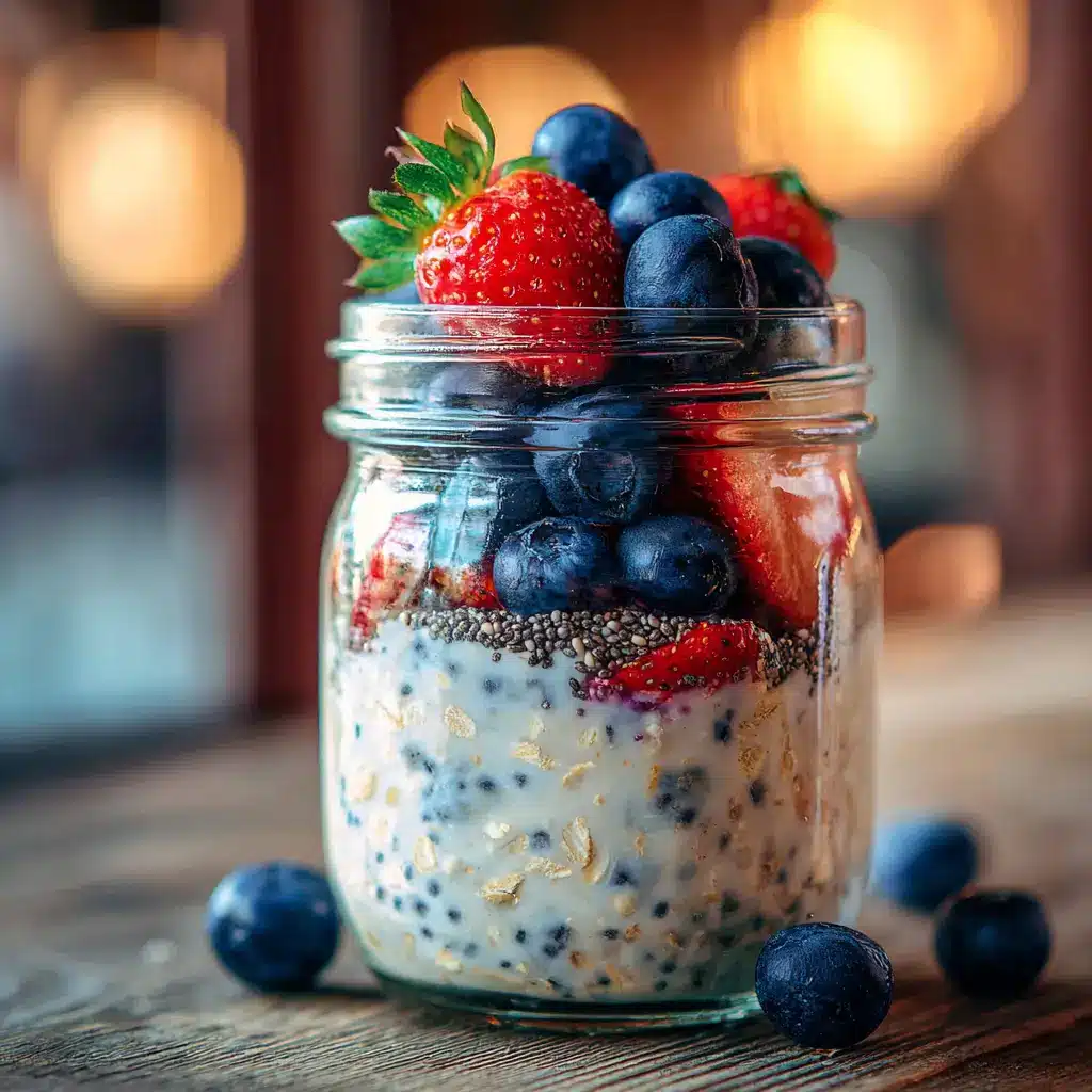 Berry overnight oats for athletes with mixed berries and chia seeds