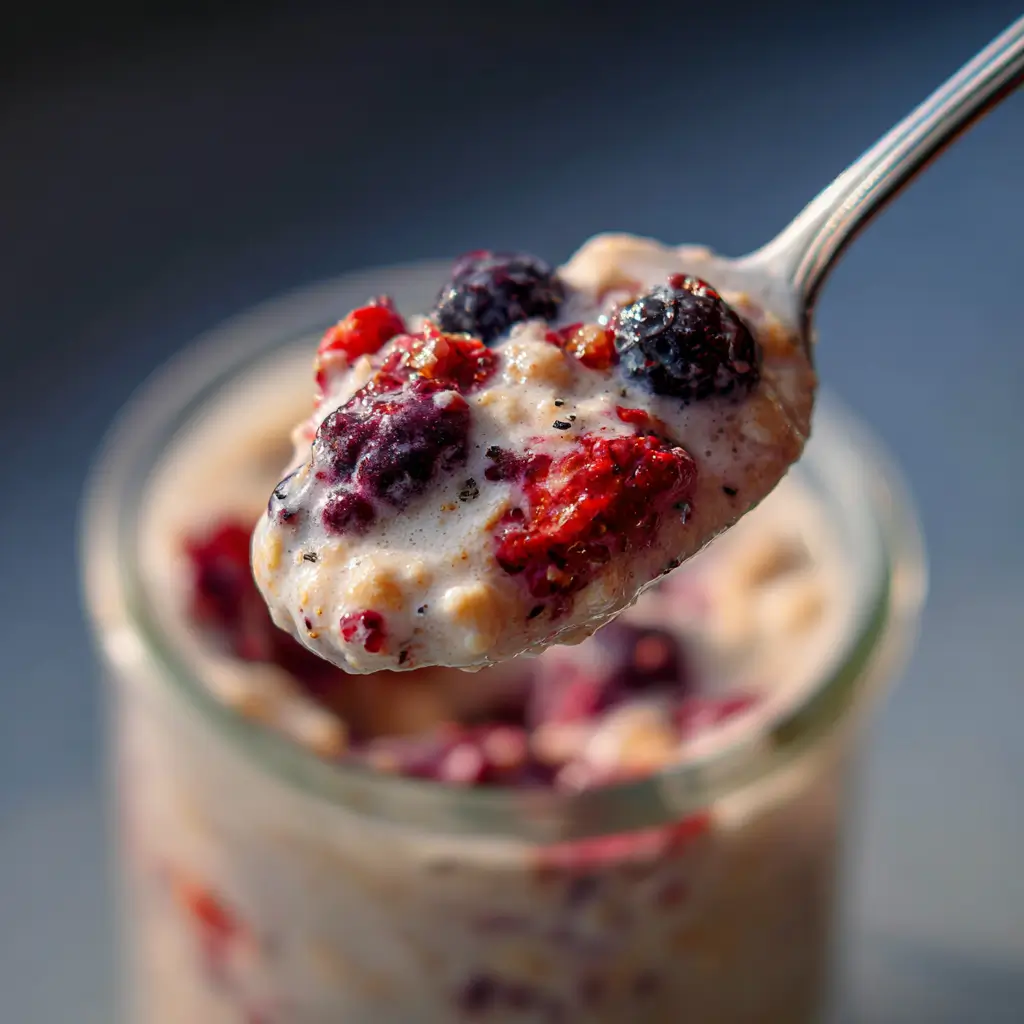 Creamy berry overnight oats texture