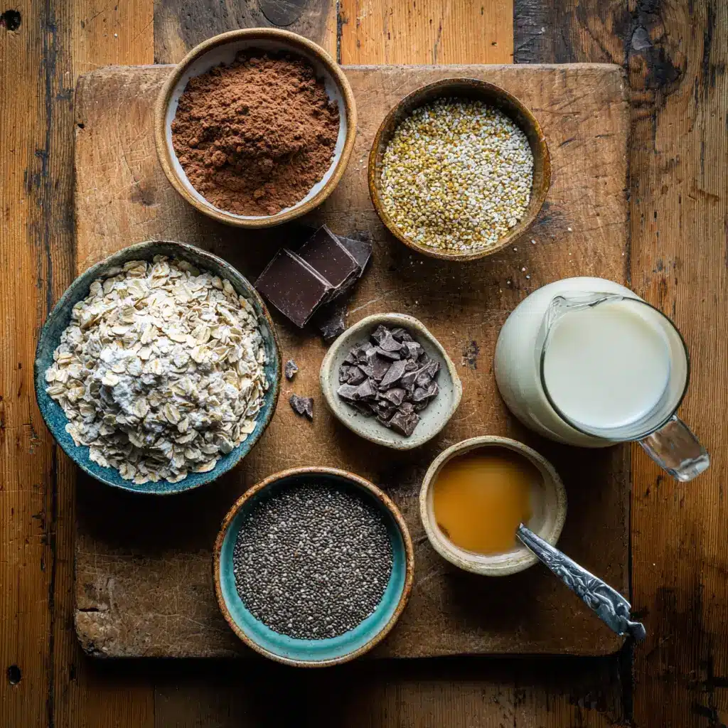 Ingredients for chocolate gluten-free overnight oats recipe