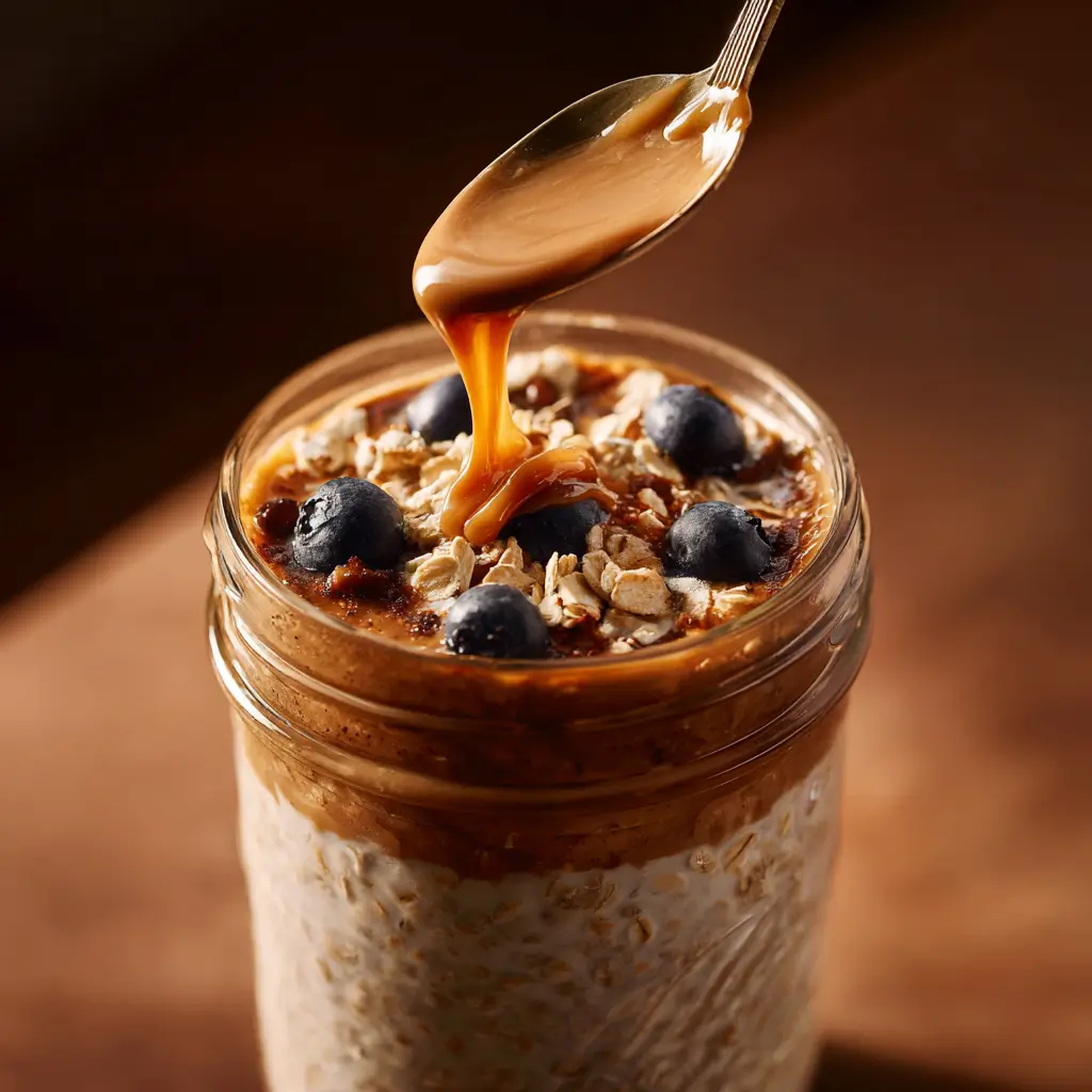 mixing coffee protein overnight oats in jar