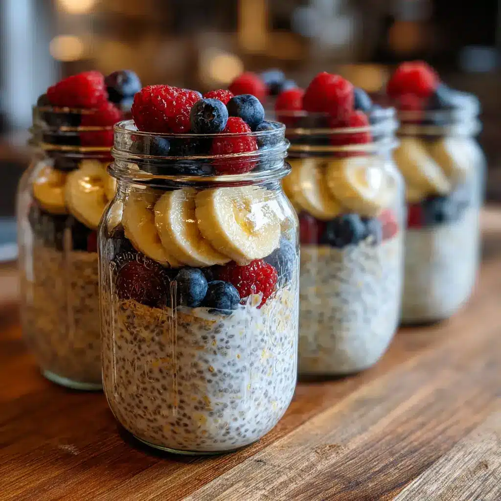 meal prep protein overnight oats jars with fruit toppings