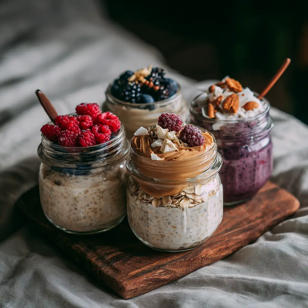 Vanilla protein overnight oats variations with healthy toppings