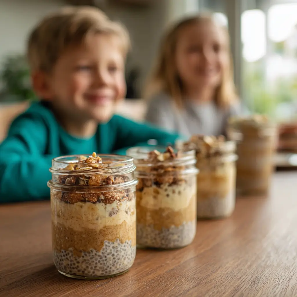 Weekly kid friendly gluten free overnight oats meal prep jars