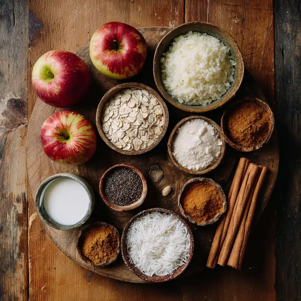 apple cinnamon paleo oats ingredients flat lay