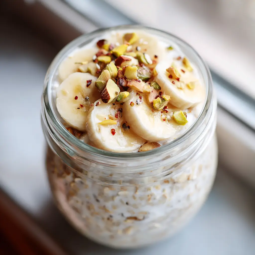 banana overnight oats dairy free creamy jar