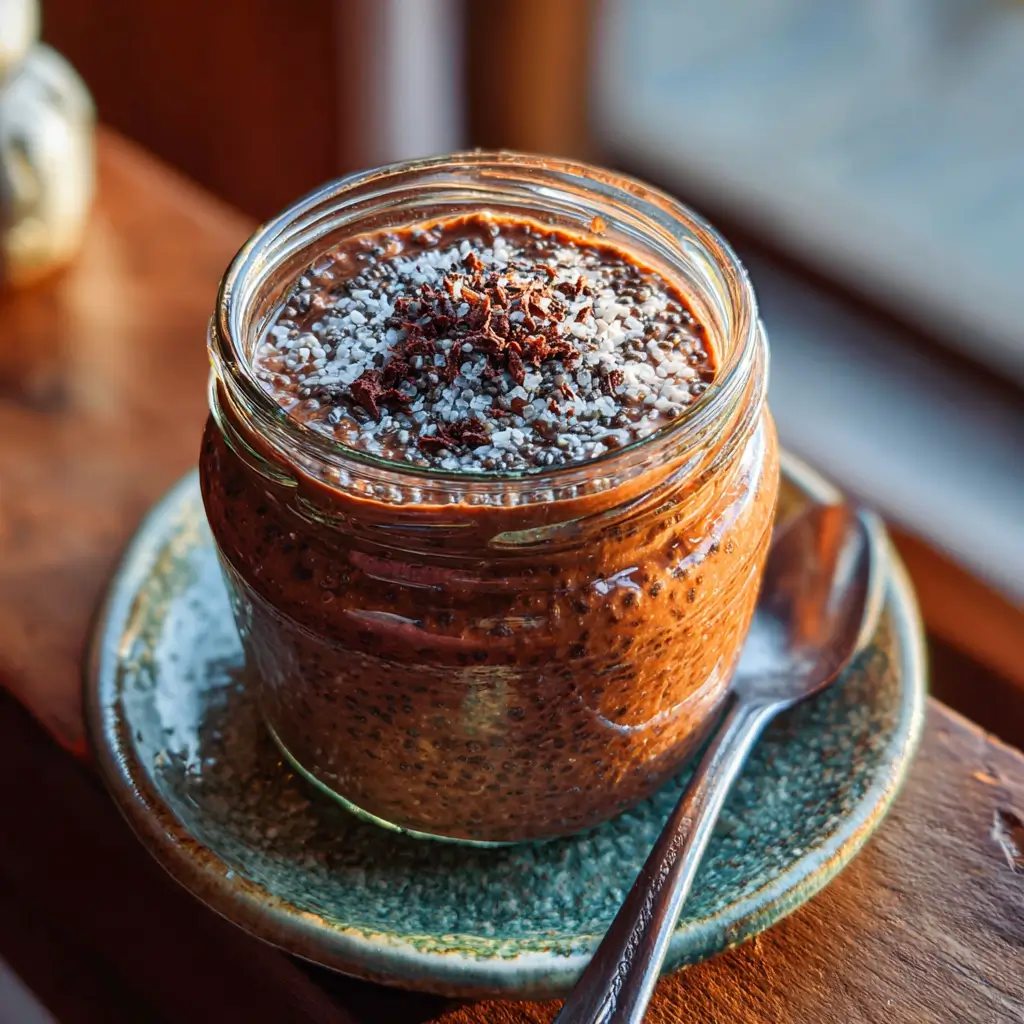 Chocolate paleo oats breakfast jar with cacao and coconut milk