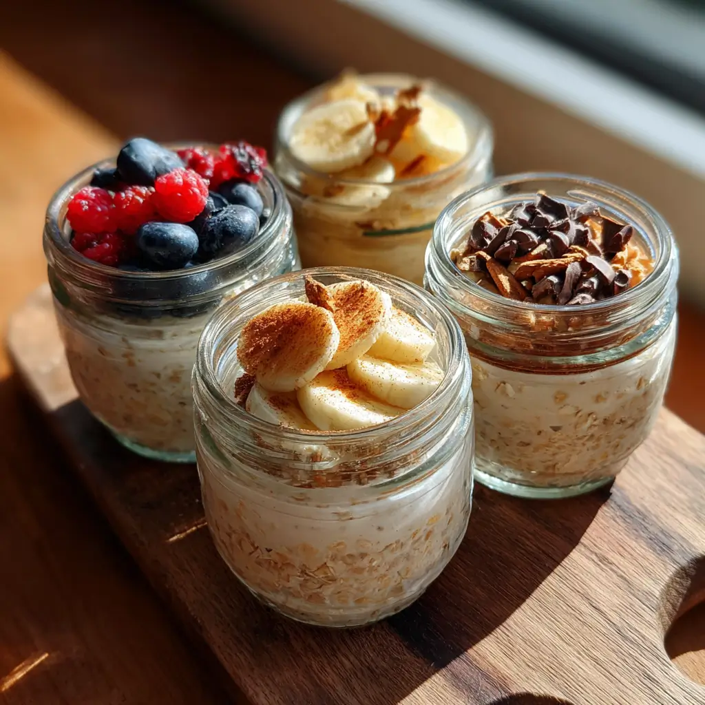 Coconut milk overnight oats with four different toppings