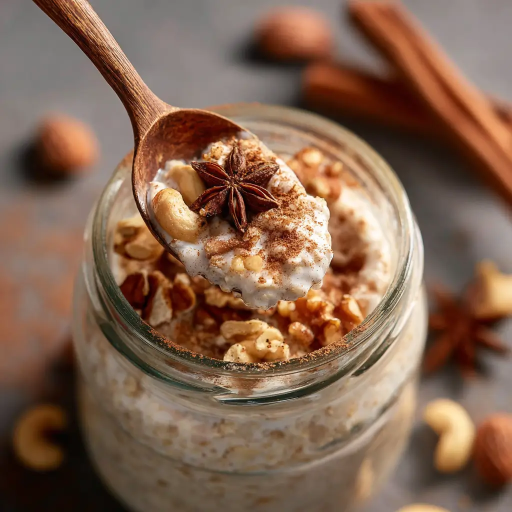 spoon scooping collagen paleo oats with nuts and cinnamon