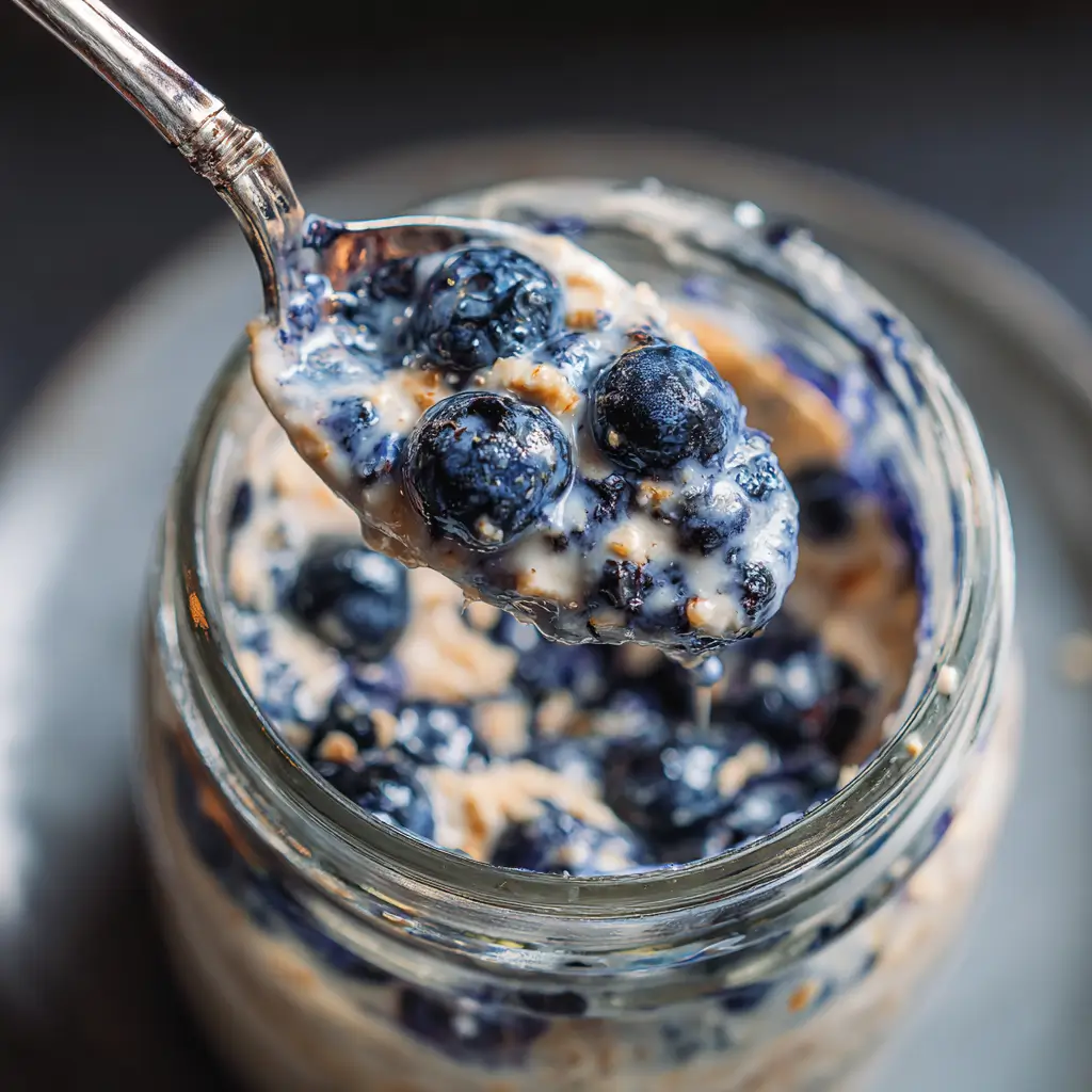 mixing blueberry paleo oats in a jar