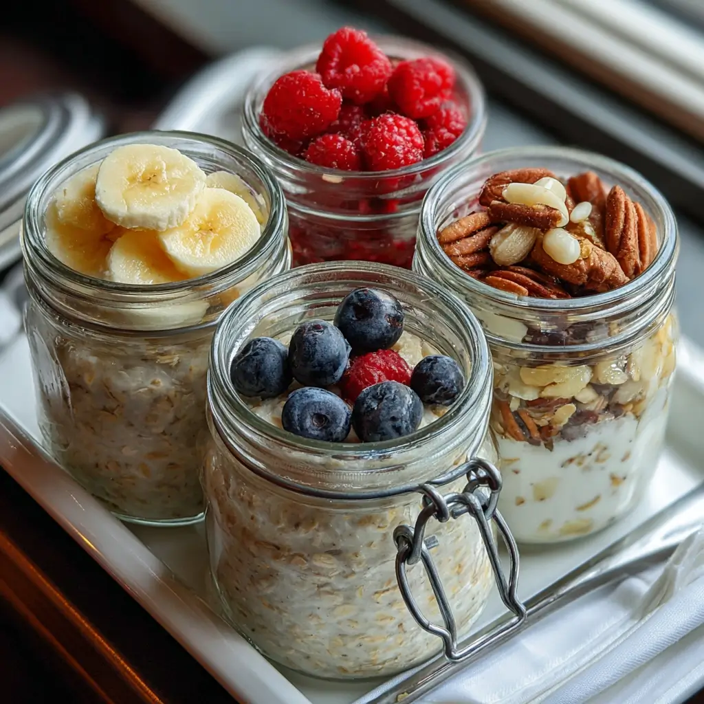 Variations of overnight oats with water in jars