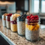 paleo meal prep oats in mason jars on kitchen counter
